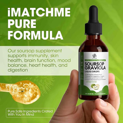 Soursop Graviola Liquid Drop for Cell Support & Regeneration, Immune System and Gut Health Support, Pure Soursop Bitters Liquid, High Absorption, Sugar/Gluten Free, Natural Flavor, 2 Fl Oz