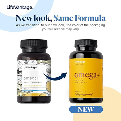 LifeVantage - Omega+ - Supplement 3-in-1 Blend of Omega-7, Vitamin D and Omega-3 - for Brain, Cardiovascular, Skin Health and Immunity - 90 Softgels