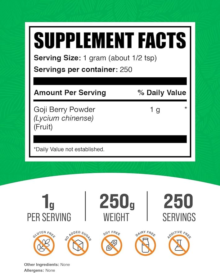 BulkSupplements.com Wolfberry Extract Powder - Goji Berry Supplements, Goji Berry Extract, Herbal Supplement, Gluten Free, 1000mg per Serving, 250g (8.8 oz) (Pack of 1)
