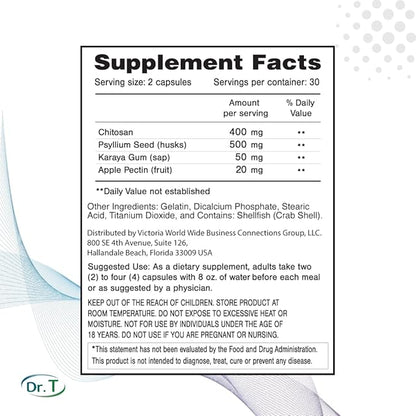 Dr. T Natural Cholesterol Lowering Supplement (2-Saver Pack) Psyllium Seed (Husks), Chitosan, Karaya Gum, Apple Pectin - Supports Healthy LDL & HDL Cholesterol, and Triglyceride Levels (2)