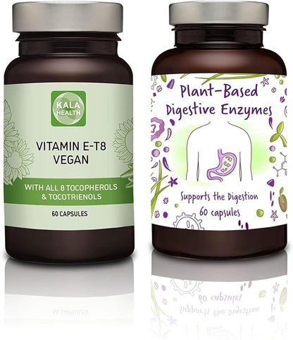 KALA HEALTH Unique Vegan Formula with All 8 Tocopherols and Tocotrienols Vitamin E and Plant-Based Digestive Enzymes Plant Based high-Activity enzymes from Fermentation