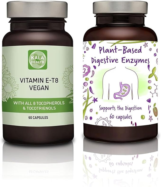 KALA HEALTH Unique Vegan Formula with All 8 Tocopherols and Tocotrienols Vitamin E and Plant-Based Digestive Enzymes Plant Based high-Activity enzymes from Fermentation