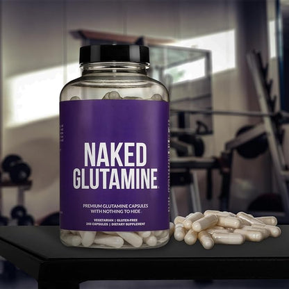 NAKED L-Glutamine Muscle Recovery Capsules, 1000mg, 240 Count, Made in The USA, Non-GMO, Gluten and Soy Free