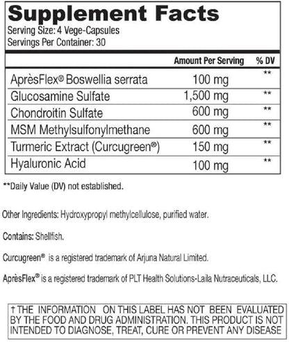 Flexicil Advanced Joint Mobility & Support | Glucosamine, Chondroitin, MSM, Hyaluronic Acid, Turmeric, Boswellia | Broad-Spectrum Bio-Enhanced Ingredients | 120 Vege-Capsules | 30-Day Supply