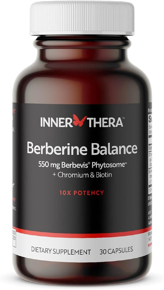 Berberine, 550 mg Patented Berbevis Berberine Phytosome Plus Biotin and Chromium, Enhanced Absorption, Gluten-Free, Vegan, 30 Veggie Caps