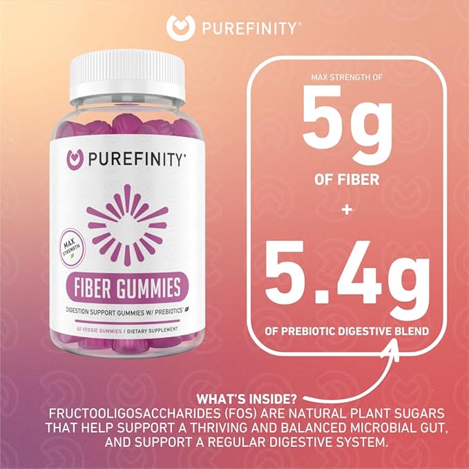 Fiber Gummies for Adults with Inulin FOS from Chicory Root, Sugar Free Prebiotic Supplement for Daily Digestion & Constipation Support – Non-GMO, Vegan, 60 Count