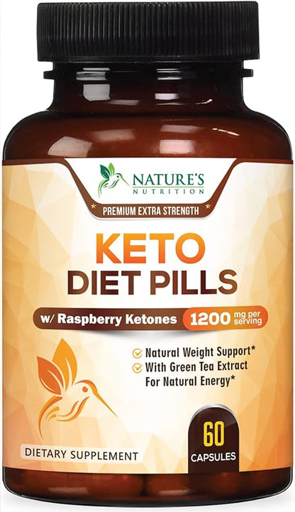 Keto Pills 1200mg - Advanced Support Lean Keto Diet Pills - Use Fat for Energy & Focus in Ketosis - Ultra Fast Prime Keto Supplement for Women & Men - Nature's Optimal Max Keto - 60 Capsules