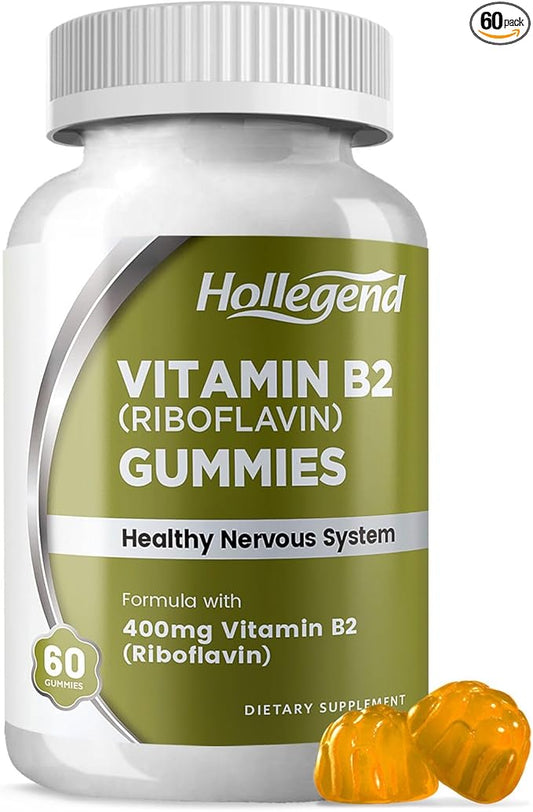 Vitamin B2 Gummies Riboflavin 400mg, B2 Vitamin Chewable Supplement, Vegan, Non GMO, Orange Flavor, 60 Count