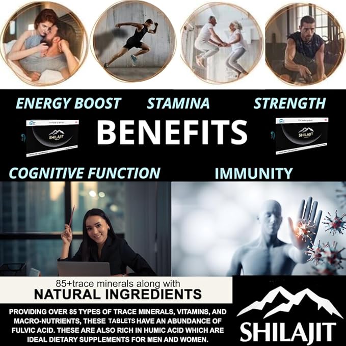 100% Pure Maximum Strength Shilajit Resin Tablets: Energy, Metabolism, Immunity - 85+ Trace Minerals & Fulvic Acid - Natural Shilajit Tablets