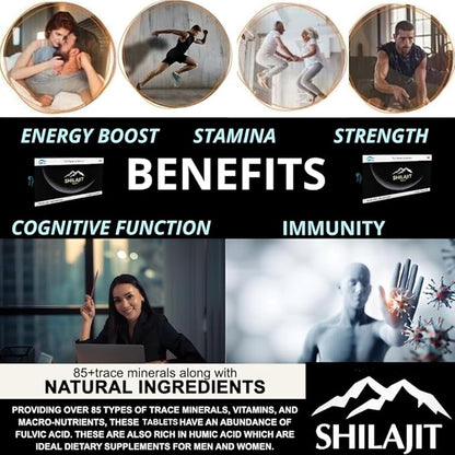 100% Pure Maximum Strength Shilajit Resin Tablets: Energy, Metabolism, Immunity - 85+ Trace Minerals & Fulvic Acid - Natural Shilajit Tablets
