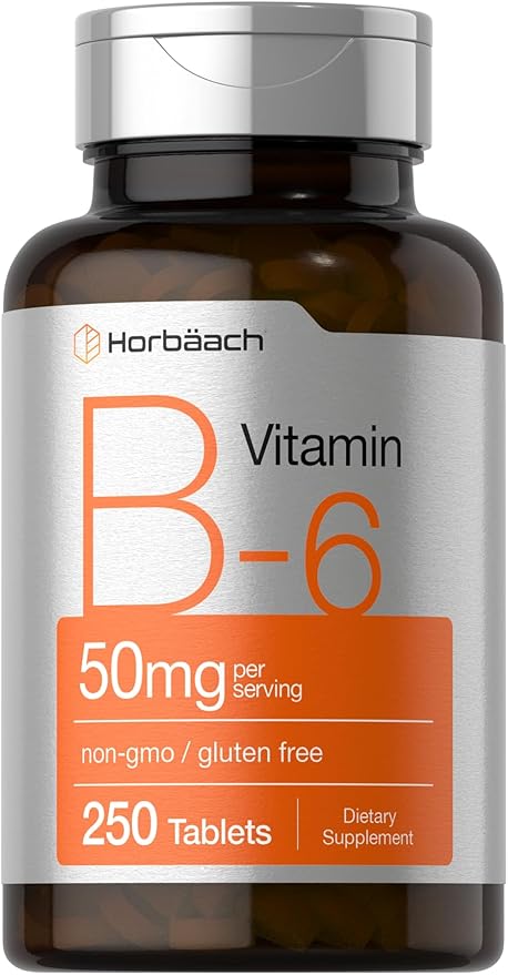 Horbäach B6 Vitamin 50mg | 250 Tablets | Non-GMO & Gluten Free Supplement