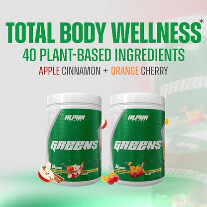 Alpha Greens Supplement | Fruit & Vegetable Superfood Powder | Over 40 Natural Plant Based Ingredients | Prebiotic & Probiotic Digestive Support Blend - 30 Servings (Apple Cinnamon)