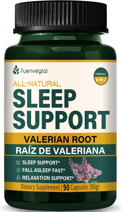Sleep Support Capsules for Fall Asleep Fast & Relaxation Support, Valerian Root Extract All in 1 Herbal Supplement. 90Caps