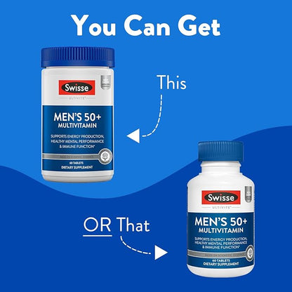 Swisse Daily Multivitamin for Men 50 and Over | 39 Vitamins, Antioxidants and Minerals + Adaptogens | Energy & Immune Support | Mens 50+ Multivitamins Supplement | 60 Tablets