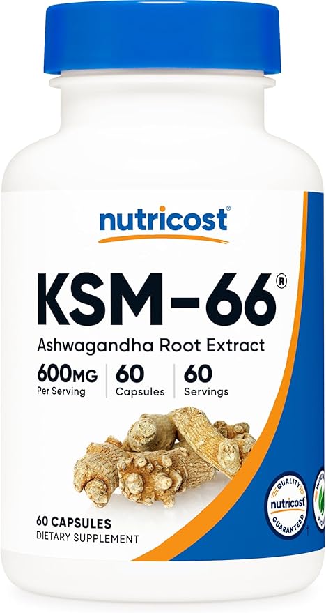 Nutricost KSM-66 Ashwagandha Root Extract 600mg, 60 Veggie Caps - 5% Withanolides - with BioPerine - Full-Spectrum Root Extract