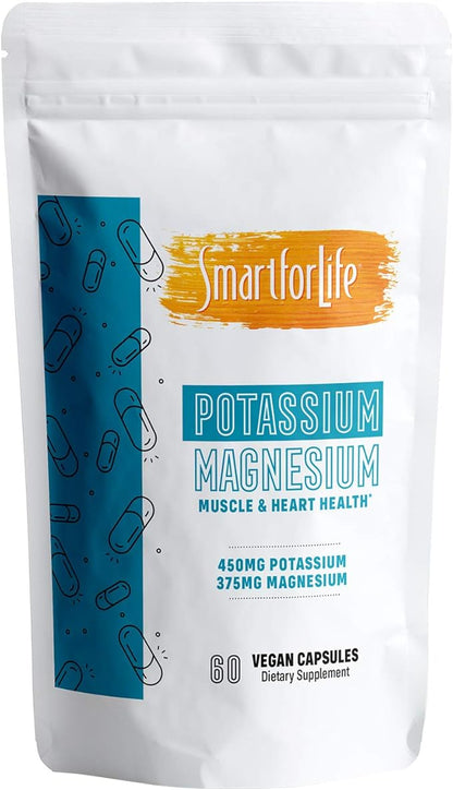 SMART FOR LIFE Potassium Magnesium Supplement – High Absorption Magnesium Complex – 60 Vegan Capsules - Magnesium and Potassium Supplement for Vascular Health, Magnesium for Leg Cramps and Sleep