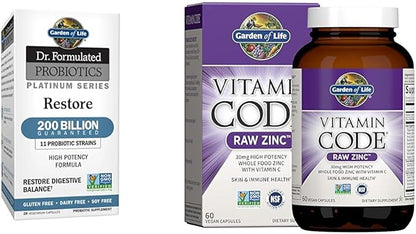 Garden of Life Dr. Formulated Probiotics Platinum Series Restore 200 Billion & Zinc Supplements 30mg High Potency Raw Zinc and Vitamin C Multimineral Supplement