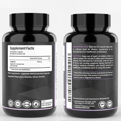 Apigenin Supplement 100mg from Chamomile Extract 120 Count - 98% purity- Apigenin Supplement for Sleep, Mood, Cognition, Prostate health - Excellent sleep aid, Non-GMO, No Fillers - 4-Month Supply