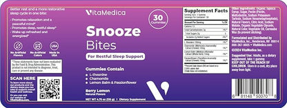 VitaMedica Snooze Sleep Gummies - Melatonin-Free, Zero Grogginess - L-Theanine, Chamomile, Passionflower & Lemon Balm - Sleep Aid Gummies for Adults - 30 Count