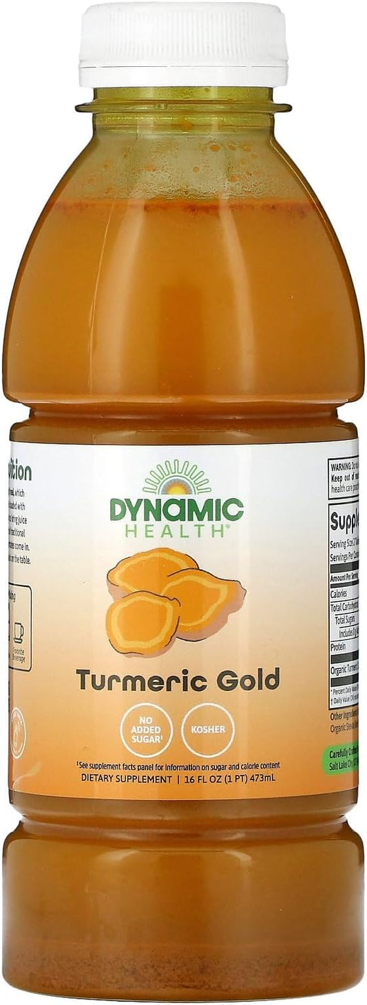 Dynamic Health Turmeric Gold, Turmeric 100% Juice, No Additives, Joint Support, Vegan, Gluten Free, Non-GMO, 16 oz