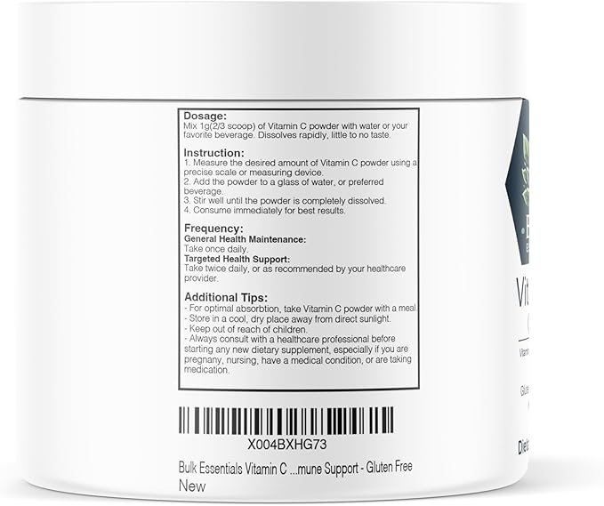 Pure Vitamin C Powder – 250g Supplement for Immune & Antioxidant Support – USA Made, Non-GMO & Gluten Free – 1g Ascorbic Acid Powder Per Serving