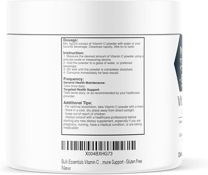 Pure Vitamin C Powder – 250g Supplement for Immune & Antioxidant Support – USA Made, Non-GMO & Gluten Free – 1g Ascorbic Acid Powder Per Serving