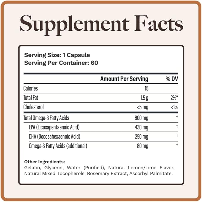 Omega 3 Fish Oil 60 Softgels Lemon-Lime Flavor and TriBerine