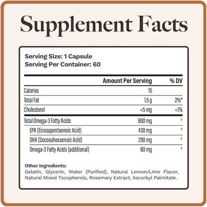 Omega 3 Fish Oil 60 Softgels Lemon-Lime Flavor and TriBerine