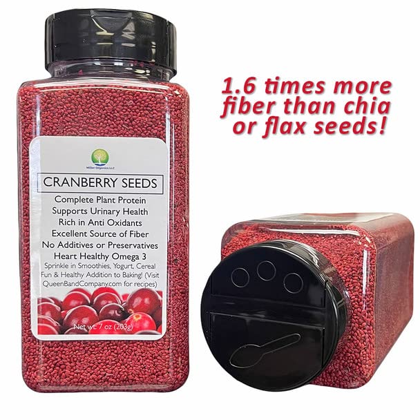 Queen B Organic Cranberry Seeds | High in Fiber, Heart Healthy Omega 3, Urinary Support Edible Cranberry Supplement | Edible Cranberry Seeds - 7oz in Shaker