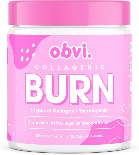 Obvi Collagenic Burn | Supports Metabolism, Energy, Focus | Collagen Peptide-Infused Thermogenic Supplement | Supports Curbing Cravings, Supports Healthy Hair, Skin, Nails, Joints | 30 Servings