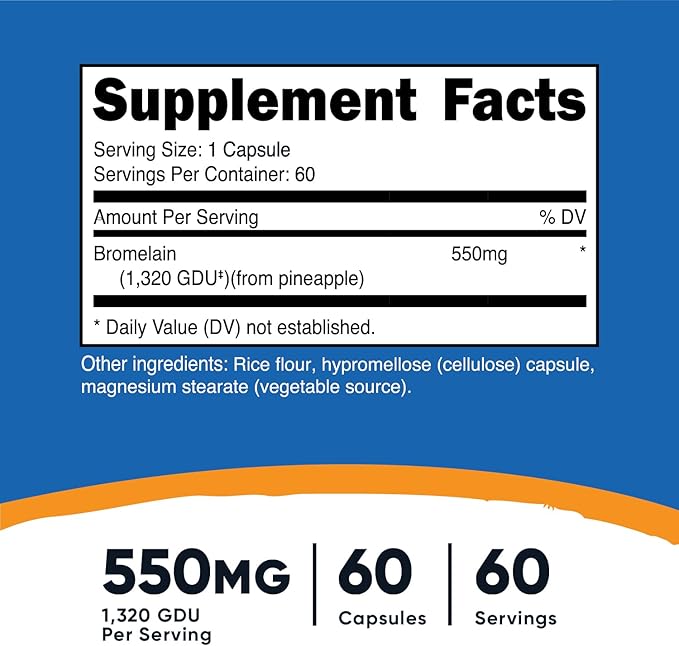 Nutricost Bromelain Capsules (60 Capsules) - 550 MG Per Serving, Vegan, Non-GMO, GMP Compliant