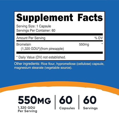 Nutricost Bromelain Capsules (60 Capsules) - 550 MG Per Serving, Vegan, Non-GMO, GMP Compliant