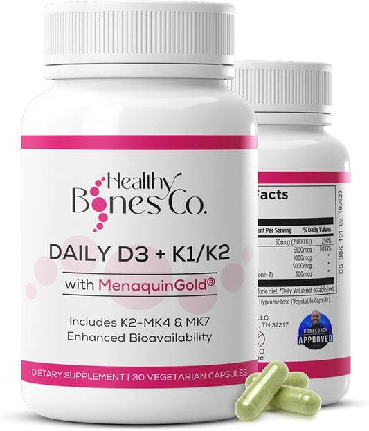 Premium D3/K2 - Full Spectrum Vitamin K2 MK7 + MK4 + D3 2000iu + K1, Daily D3 + K1/K2 Supplement, Highly Bioavailable VIT D Supplements and Vitamins for Strong Bones & Immune Support - 30 Capsules