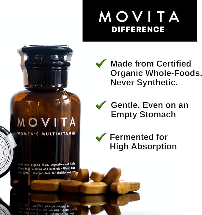 Movita Women’s Daily Multivitamin - Organic Fermented Whole Foods for Enhanced Energy, Immunity & Vitality - Vegan, Gluten-Free, Non-GMO - 30-Day Supply (Glass Bottle)