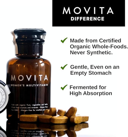 Movita Women’s Daily Multivitamin - Organic Fermented Whole Foods for Enhanced Energy, Immunity & Vitality - Vegan, Gluten-Free, Non-GMO - 30-Day Supply (Glass Bottle)