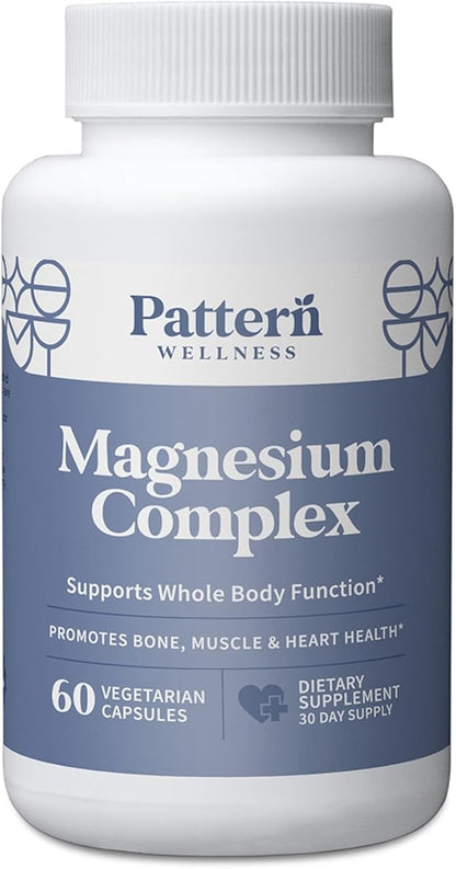 Pattern Wellness Magnesium Complex - Natural Sleep + Mood Support, Bone + Muscle Health, Overall Wellness - Added Zinc - 60 Vegan Capsules