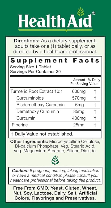 Curcumin 3, 30ct, 600mg Once Daily Tablets, Helps with Optimum Absorption & Bioavailability, Standardized with Piperine