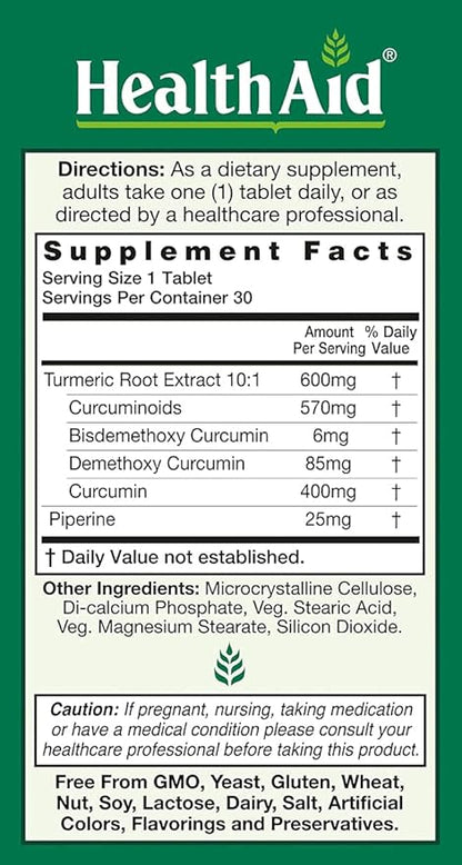 Curcumin 3, 30ct, 600mg Once Daily Tablets, Helps with Optimum Absorption & Bioavailability, Standardized with Piperine