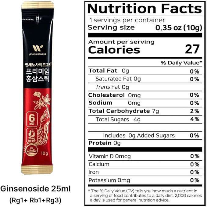 Premium Korean Red Ginseng Sticks Liquid Portable Sticks with Korean Red Ginseng Extract No Preservatives (Ginsenoside 25mg 60P)