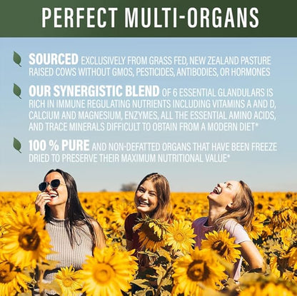 Perfect Supplements - Perfect Multi-Organs – 180 Capsules – A Blend of 6 Synergistic Glandulars – 100% Freeze Dried & Hormone Free – New Zealand Pasture Raised