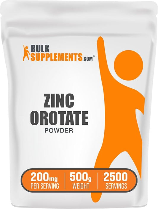 BulkSupplements.com Zinc Orotate Powder - Zinc Minerals Supplement, for Immune Support - Gluten Free, 200mg per Serving, 500g (1.1 lbs) (Pack of 1)
