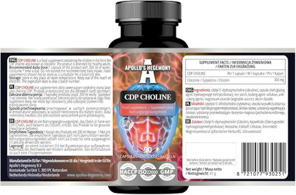APOLLO'S HEGEMONY CDP Choline 300 mg - Citicoline 90 Vegan Capsules - 3 Months Supply - Lipid Choline - High Strength Nootropic Supplement to Improve Memory and Concentration