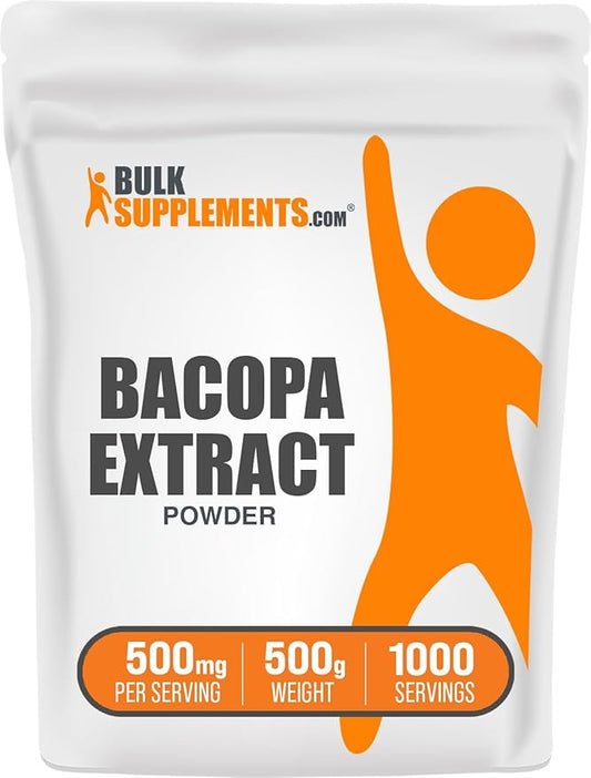 BulkSupplements.com Bacopa Extract Powder - Bacopa Monnieri Supplement, Herbal Supplement - Vegan & Gluten Free, 500mg per Serving, 500g (1.1 lbs) (Pack of 1)