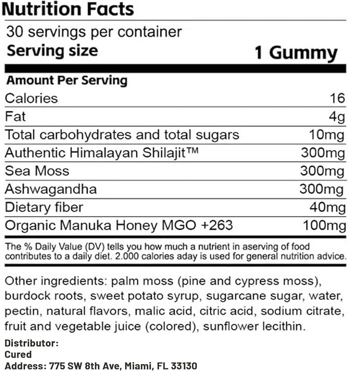 Cured 3 in 1 Gummies, 3 in 1 Shilajit Gummies for Men, Shilajit Gummies for Men, Pure Shilajit Gummies for Men, 30 Day Supply Per Bottle