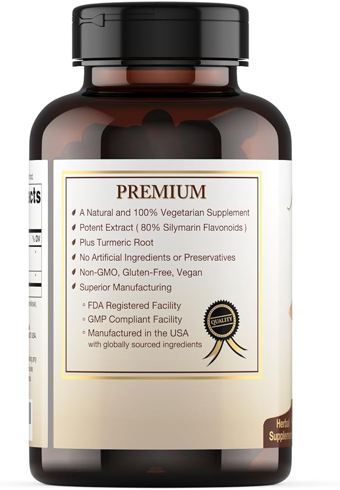 Milk Thistle Extract (80% Silymarin Flavonoids) Plus Turmeric - 120 Capsules