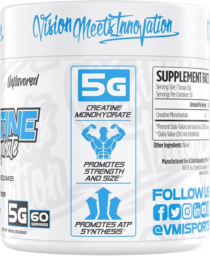 VMI Sports Creatine Monohydrate Unflavored Powder Muscle Mass – Strength – Size – Power | 5 Grams per Serving (300 Grams)