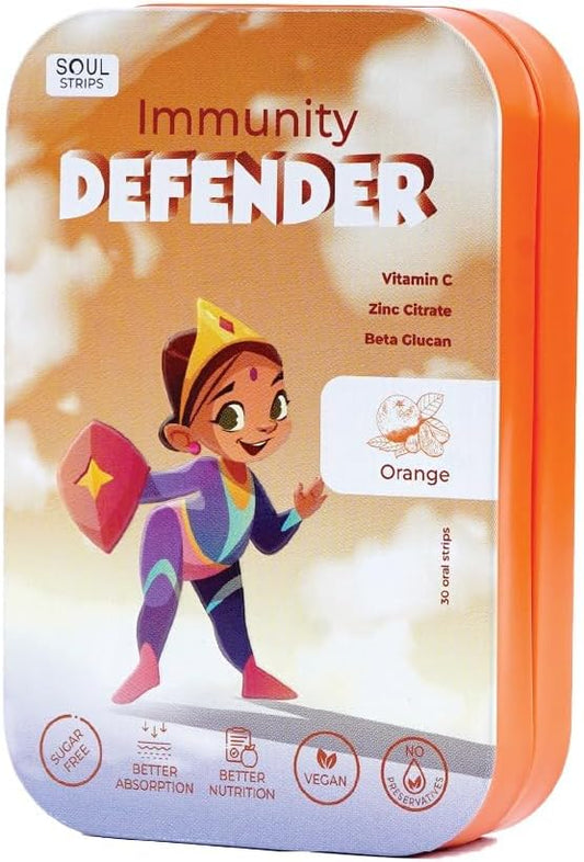 Soul Strips Immunity Defender -Sugar-Free Vitamin C & Zinc with Beta Glucan-Helps Fight Common Infections-Immune Support Strips for Children-Orange Flavor, Zero Sugar-30 Strips Pack