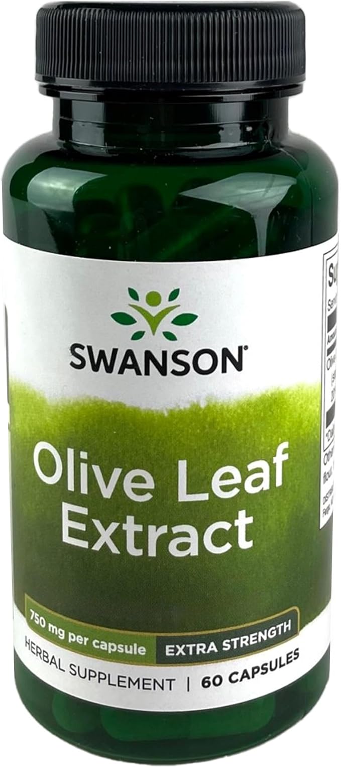 Swanson Olive Leaf Extract Capsules with 20% Oleuropein - Provides Immune Support, Promotes Cardiovascular System Health, and Supports Healthy Blood Pressure - (60 Capsules, 750mg Each)