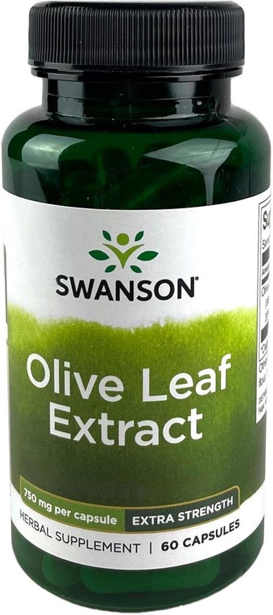 Swanson Olive Leaf Extract Capsules with 20% Oleuropein - Provides Immune Support, Promotes Cardiovascular System Health, and Supports Healthy Blood Pressure - (60 Capsules, 750mg Each)