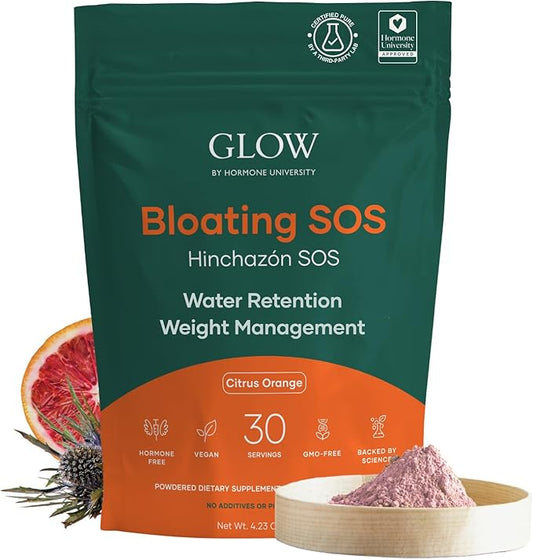 Glow Bloating SOS Powder, 4.23 Oz, Bloating Relief for Women with Morosil & Digestive Enzymes, for Water Retention, Metabolism, Gut Health & Immune Support, Hormone-Free, Citrus Orange